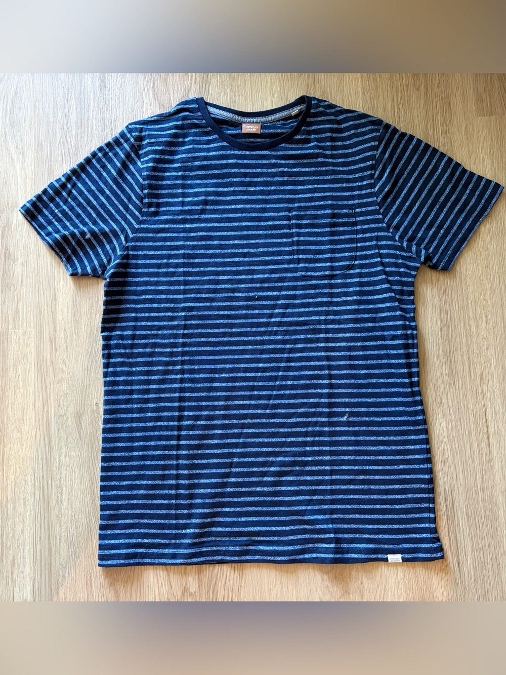 Common People Clothing Men’s Blue Striped T-shirt with Breast Pocket, Size M